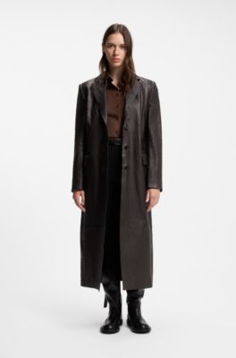 Textured leather coat, Dark Brown