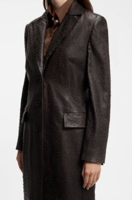 Textured leather coat, Dark Brown