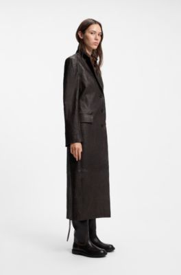 Textured leather coat, Dark Brown