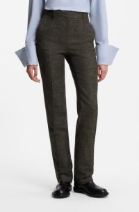 Pantalon en laine m&eacute;lang&eacute;e, Marron fonc&eacute;