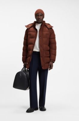 Long-length padded jacket, Brown