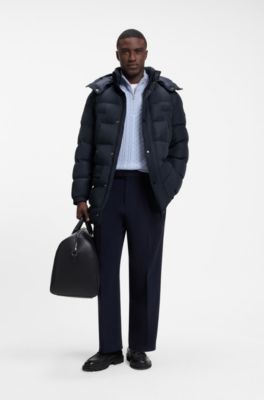 Long-length padded jacket, Dark Blue