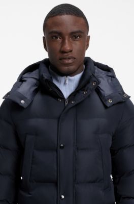 Long-length padded jacket, Dark Blue