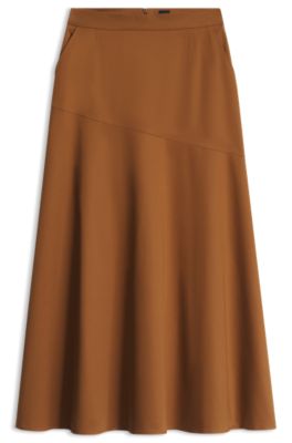 Stretch-cotton A-line skirt, Brown