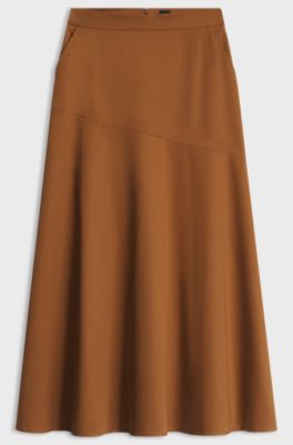 Stretch-cotton A-line skirt, Brown