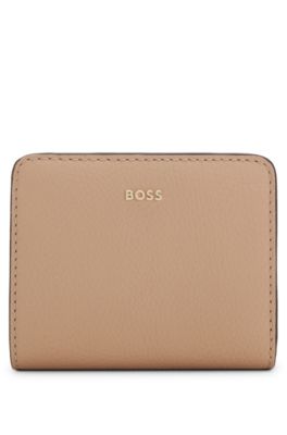 Logo-trim leather wallet, Beige