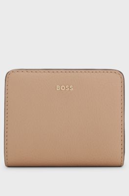 Logo-trim leather wallet, Beige