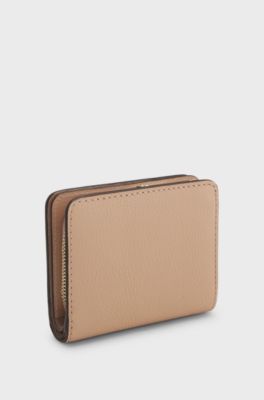 Logo-trim leather wallet, Beige