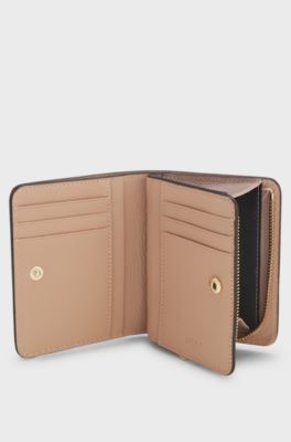 Logo-trim leather wallet, Beige