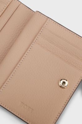 Logo-trim leather wallet, Beige