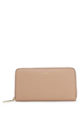 Ziparound leather wallet, Beige