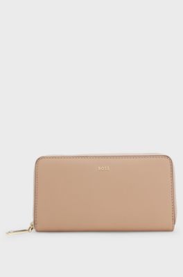 Ziparound leather wallet, Beige