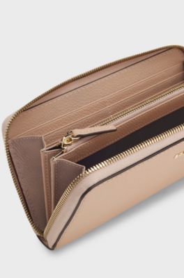 Ziparound leather wallet, Beige