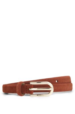 Slim suede belt, Brown