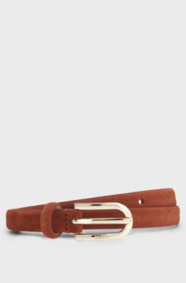 Slim suede belt, Brown