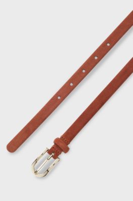 Slim suede belt, Brown