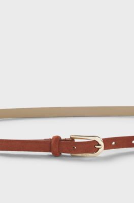 Slim suede belt, Brown
