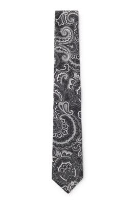 Silk tie with all-over print, Black Patterned