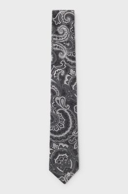 Silk tie with all-over print, Black Patterned