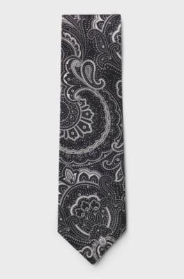 Silk tie with all-over print, Black Patterned