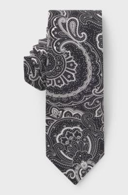Silk tie with all-over print, Black Patterned