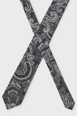 Silk tie with all-over print, Black Patterned
