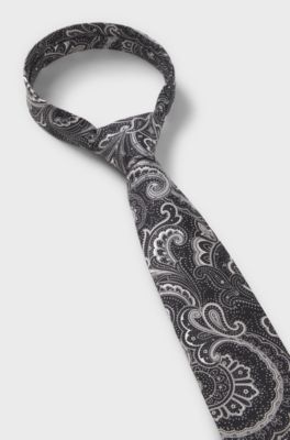 Silk tie with all-over print, Black Patterned