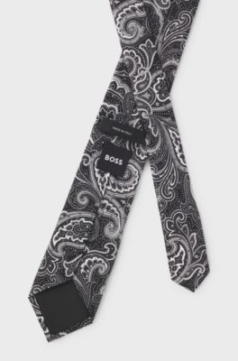 Silk tie with all-over print, Black Patterned