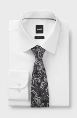 Silk tie with all-over print, Black Patterned