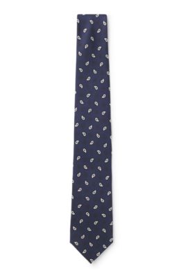 Silk tie with all-over print, Dark Blue
