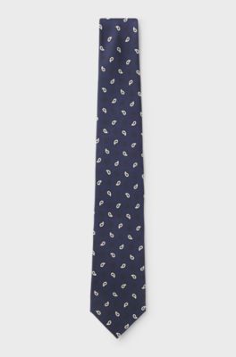 Silk tie with all-over print, Dark Blue