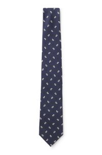 Silk tie with all-over print, Dark Blue