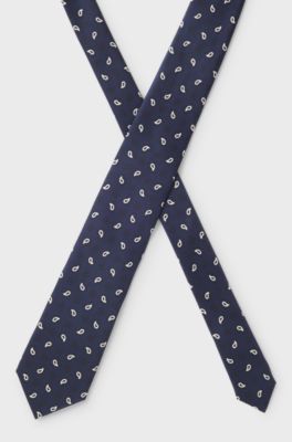 Silk tie with all-over print, Dark Blue
