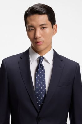 Silk tie with all-over print, Dark Blue