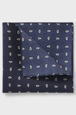 Patterned pocket square in pure silk, Dark Blue