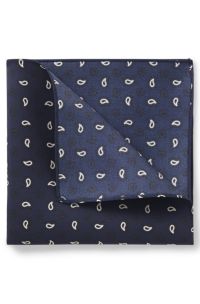 Patterned pocket square in pure silk, Blu scuro