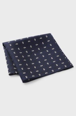 Patterned pocket square in pure silk, Dark Blue