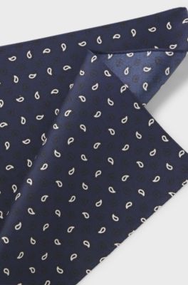 Patterned pocket square in pure silk, Dark Blue