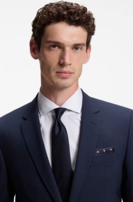 Patterned pocket square in pure silk, Dark Blue