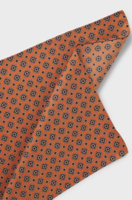 Patterned pocket square in pure silk, Dark Orange
