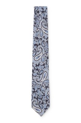 Pure-silk tie with paisley print, Blue Patterned