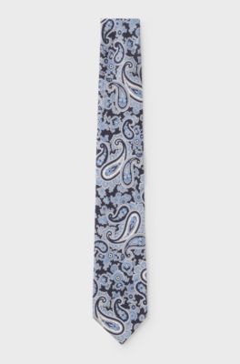 Pure-silk tie with paisley print, Blue Patterned