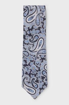 Pure-silk tie with paisley print, Blue Patterned