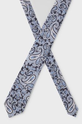 Pure-silk tie with paisley print, Blue Patterned