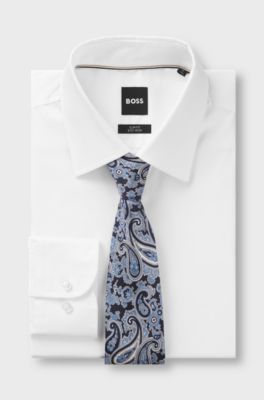 Pure-silk tie with paisley print, Blue Patterned