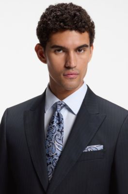 Pure-silk tie with paisley print, Blue Patterned