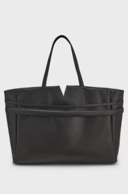 BOSS Revers leather tote with double belt detail , Dark Brown