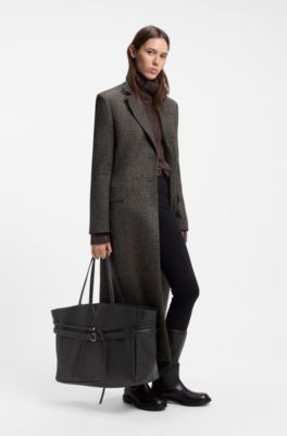 BOSS Revers leather tote with double belt detail , Dark Brown