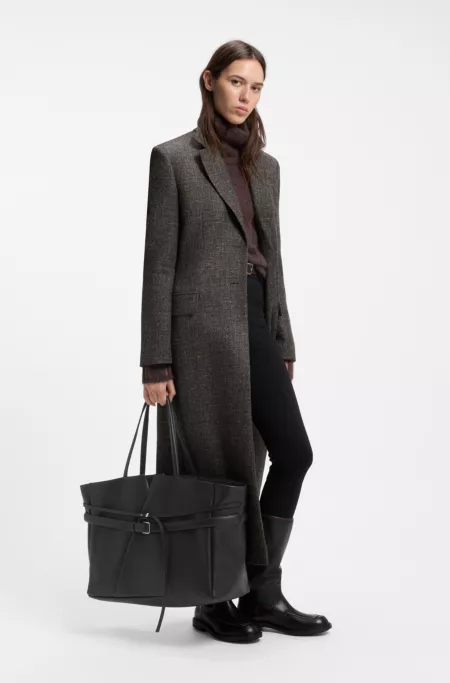 BOSS Revers Tote Bag aus Leder mit doppeltem Gürtel-Detail