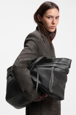 BOSS Revers leather tote with double belt detail , Dark Brown